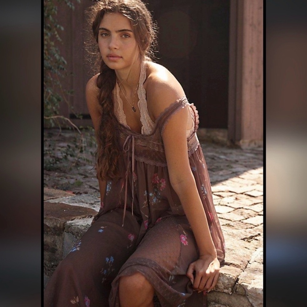 Free People Mauve Brown Floral Midi Dress